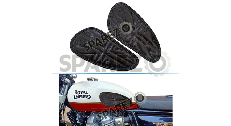 Customized Royal Enfield Interceptor 650cc Leather Knee Pad Pair Union Jack Black D9 - SPAREZO